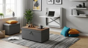 Multi-functional furniture in small living room bedroom combo