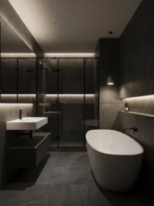  Charcoal gray bathroom with bold modern contrast