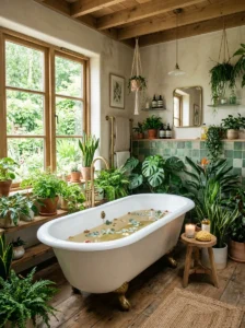Simple white bathroom with bathtub, clean surfaces, minimal decor, uncluttered and calming design