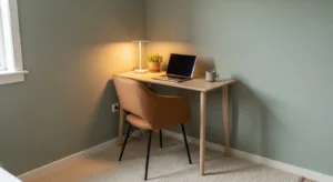 Compact corner desk creating a functional workspace in a small room