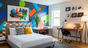 Bold accent wall adding personality to a teen bedroom