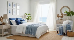 Coastal blue bedroom with a fresh and relaxing vibe