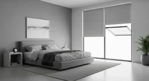 Minimal grey bedroom with clean and uncluttered design