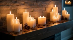 Fireplace mantle with candle arrangement