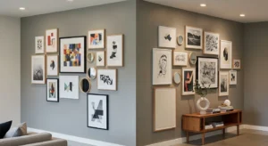 Gallery wall in living room corner