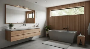 Grey and wood combination adding warmth