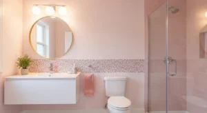 Light pink making small bathroom feel airy