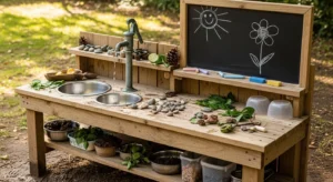 Mud kitchen with chalkboard for creative play