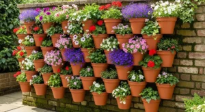 Vertical pots maximizing small garden space