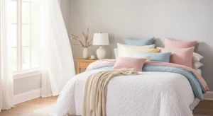 Light bedding for spring bedroom decor
