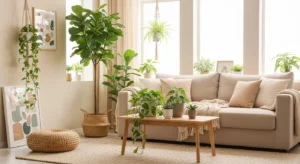 Plants adding freshness to beige space