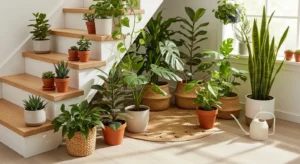 Under stairs plant corner adding greenery to living room