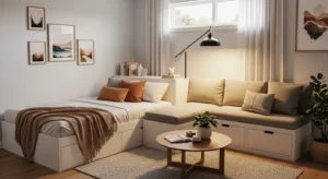 Cozy corner layout in small living room bedroom combo
