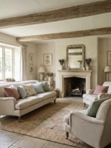 subtle floral decor French country living room ideas
