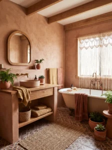  Terracotta bathroom with warm earthy textures and natural design