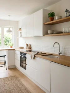 Scandinavian kitchen with sleek handleless cabinets and clean minimalist design