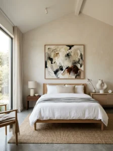 Statement decor in a luxury bedroom creating a refined and uncluttered design