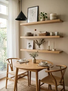 Vertical storage shelves in small dining room ideas