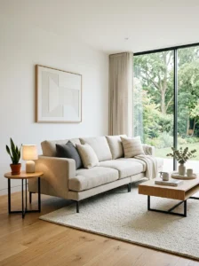 Low profile sofa Scandinavian living room clean look