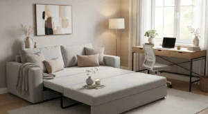 Sofa bed providing seating and sleeping in a multifunctional room