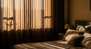 Brown curtains adding warmth and softness to a bedroom