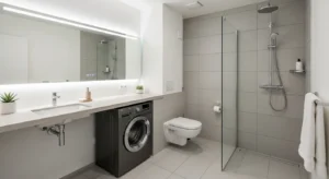 Compact washing machine fitting small bathroom space
