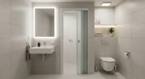 Pocket door saving space in bathroom