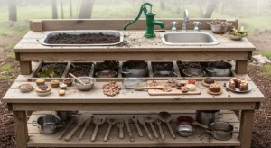 Multi-level mud kitchen for organized play