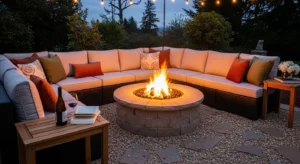 Fire pit with cozy outdoor sofa seating