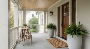 Neutral tones creating calm porch look