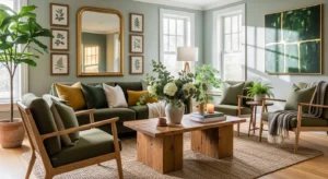 Green and wood creating natural feel