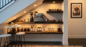 Under stairs coffee station in modern living room
