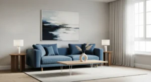Minimal blue sofa living room with simple and clean design