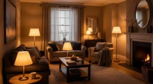 Warm lighting creating cozy fall home atmosphere