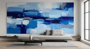 Blue artwork in living room