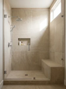 Floor to ceiling tile shower design creating a seamless modern look