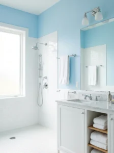  Sky blue bathroom with bright and refreshing interior