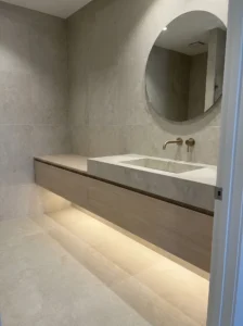 Modern floating vanity bathroom with LED lighting underneath