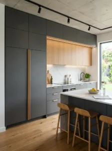 Integrated kitchen appliances with seamless cabinet design