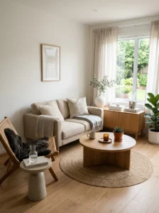 Minimal decor in a small living room creating a clean and uncluttered aesthetic