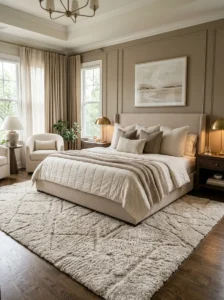 Plush area rug in a bedroom adding warmth and comfort underfoot