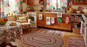 Colorful textiles adding warmth and style to a kitchen