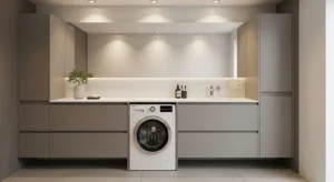 Matching cabinets creating seamless washing machine setup