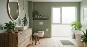 Green and wood combination creating a natural feel
