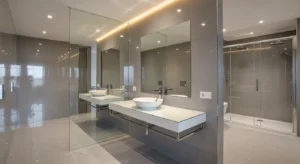 Reflective surfaces brightening bathroom