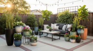Potted plants adding greenery to backyard