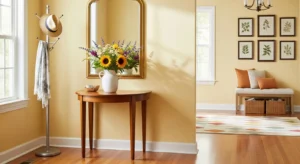 Spring entryway decor with flowers