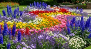 Color-themed flower bed creating cohesive look