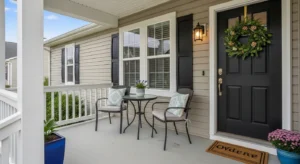 Small table adding function to porch