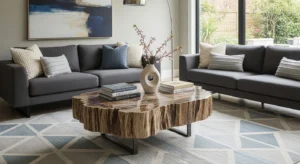 Designer coffee table as centerpiece